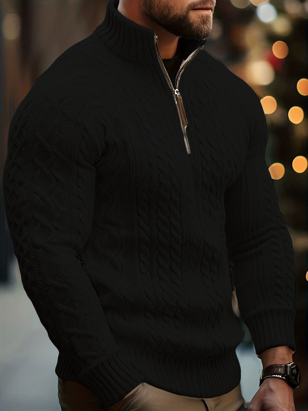 Grayson™ | Half-High Collar Zip Cable Knit