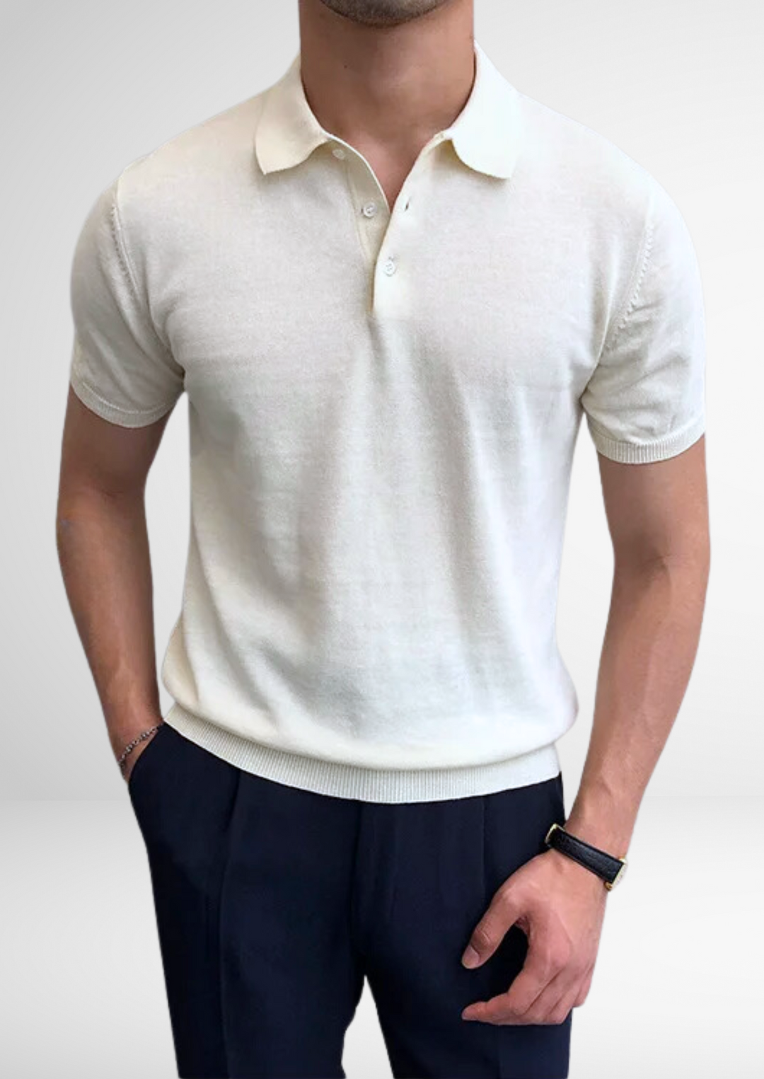 Men's Vintage Knit Polo, Textured Short Sleeve Sweater Shirt T-Shirt Valerio Viani White XS