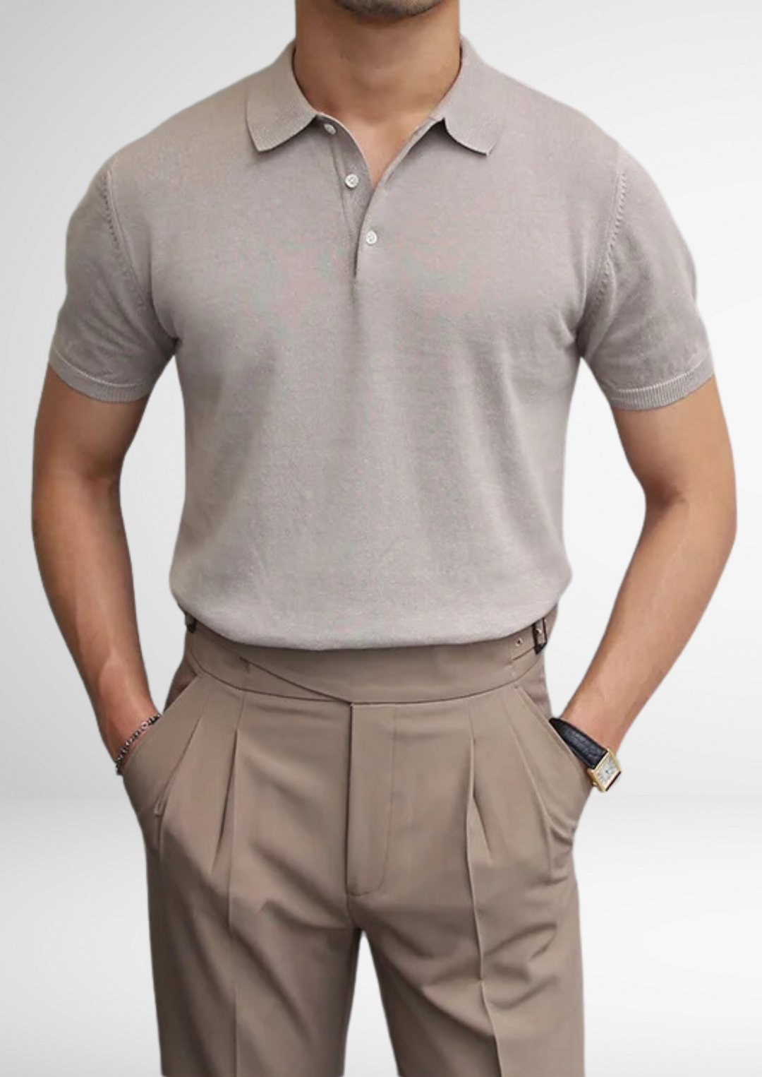 Men's Vintage Knit Polo, Textured Short Sleeve Sweater Shirt T-Shirt Valerio Viani Light coffee XS